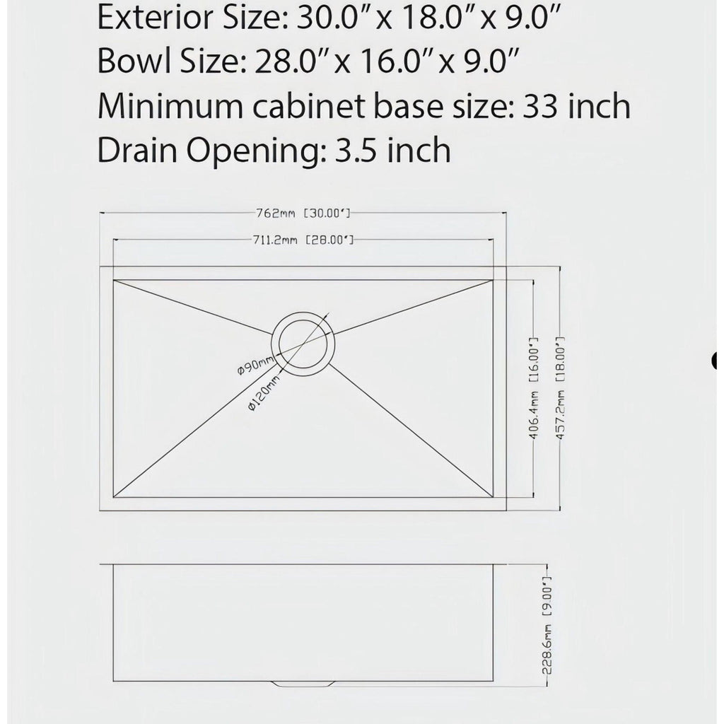Undermount Kitchen Sink 16 Gauge Single Bowl Stainless Steel