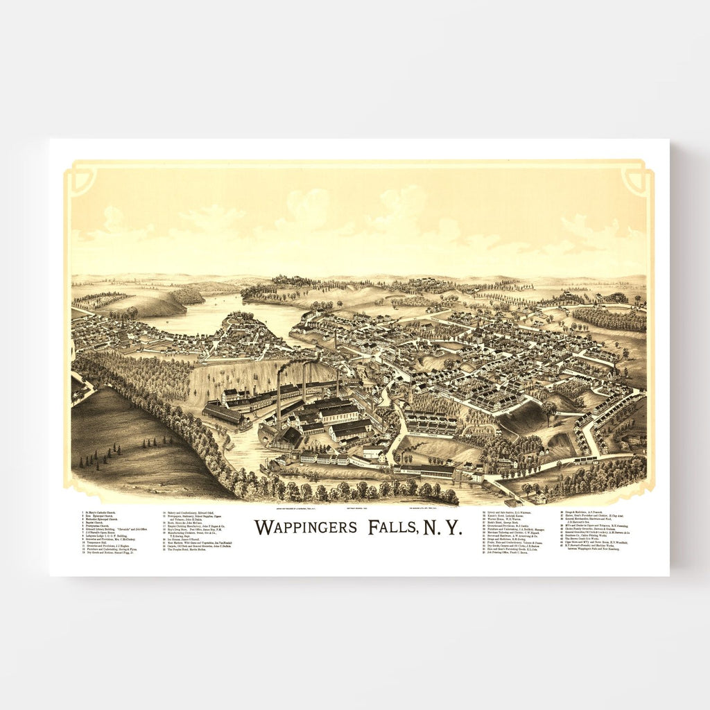 Vintage Map of Wappingers Falls, New York 1889