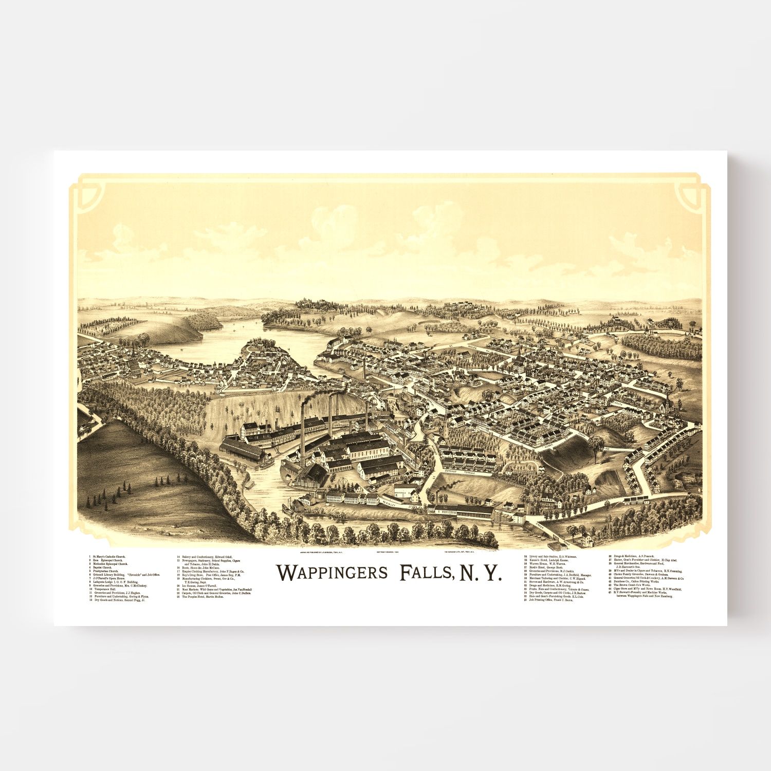 Vintage Map of Wappingers Falls, New York 1889
