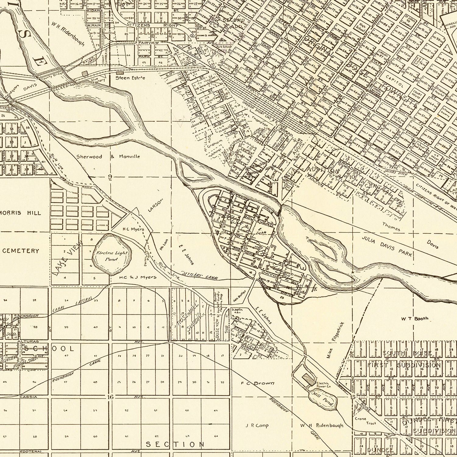 Vintage Map of Boise, Idaho 1912