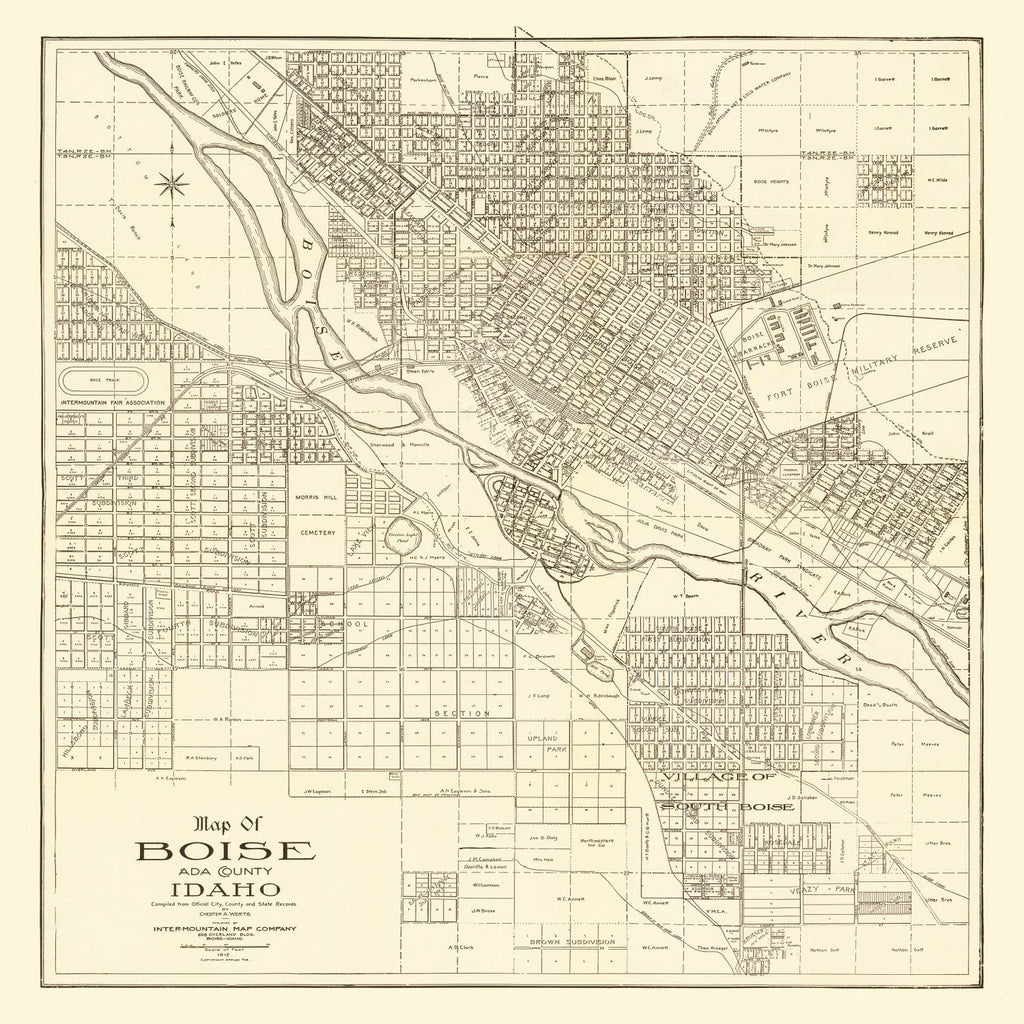 Vintage Map of Boise, Idaho 1912