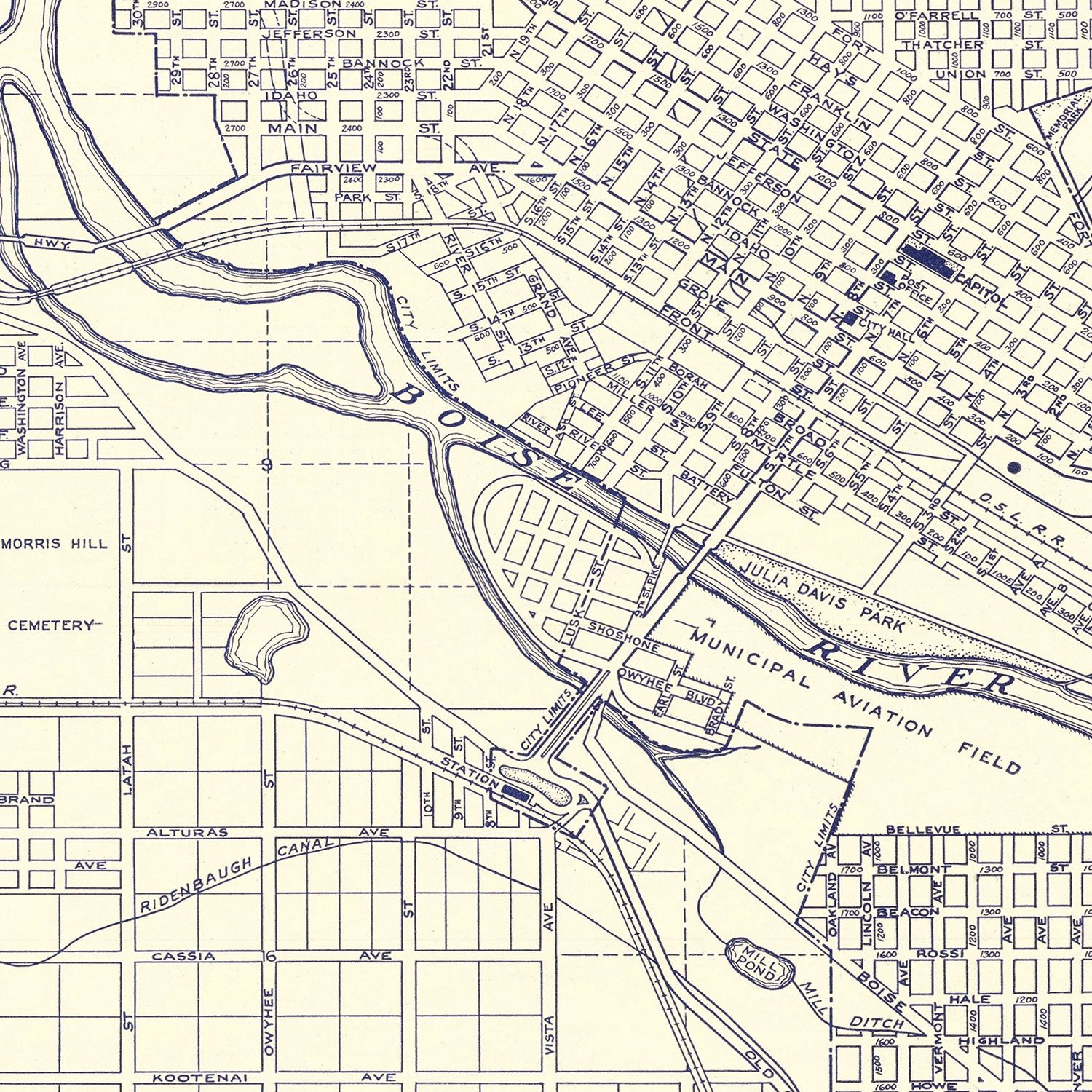 Vintage Map of Boise, Idaho 1920