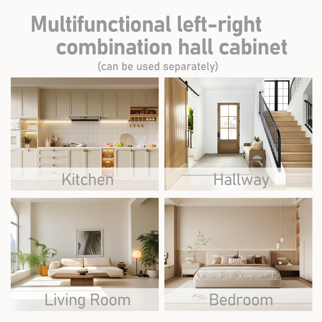 Multifunctional left-right combination hall cabinet (can be used separately) with storage and 4 hooks, storage cabinet/ hall tree 2 in 1 for living room, kitchen and hallway, antique blue