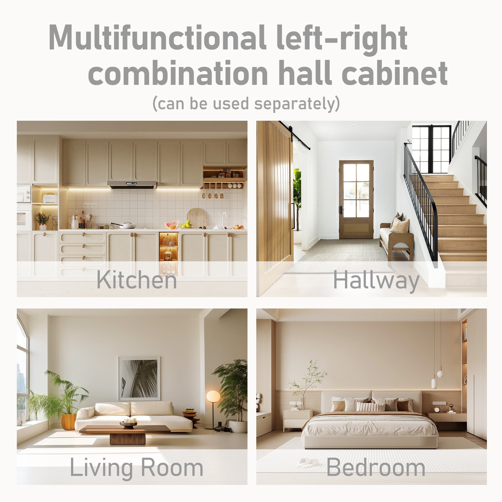 Multifunctional left-right combination hall cabinet (can be used separately) with storage and 4 hooks, storage cabinet/ hall tree 2 in 1 for living room, kitchen and hallway, antique blue