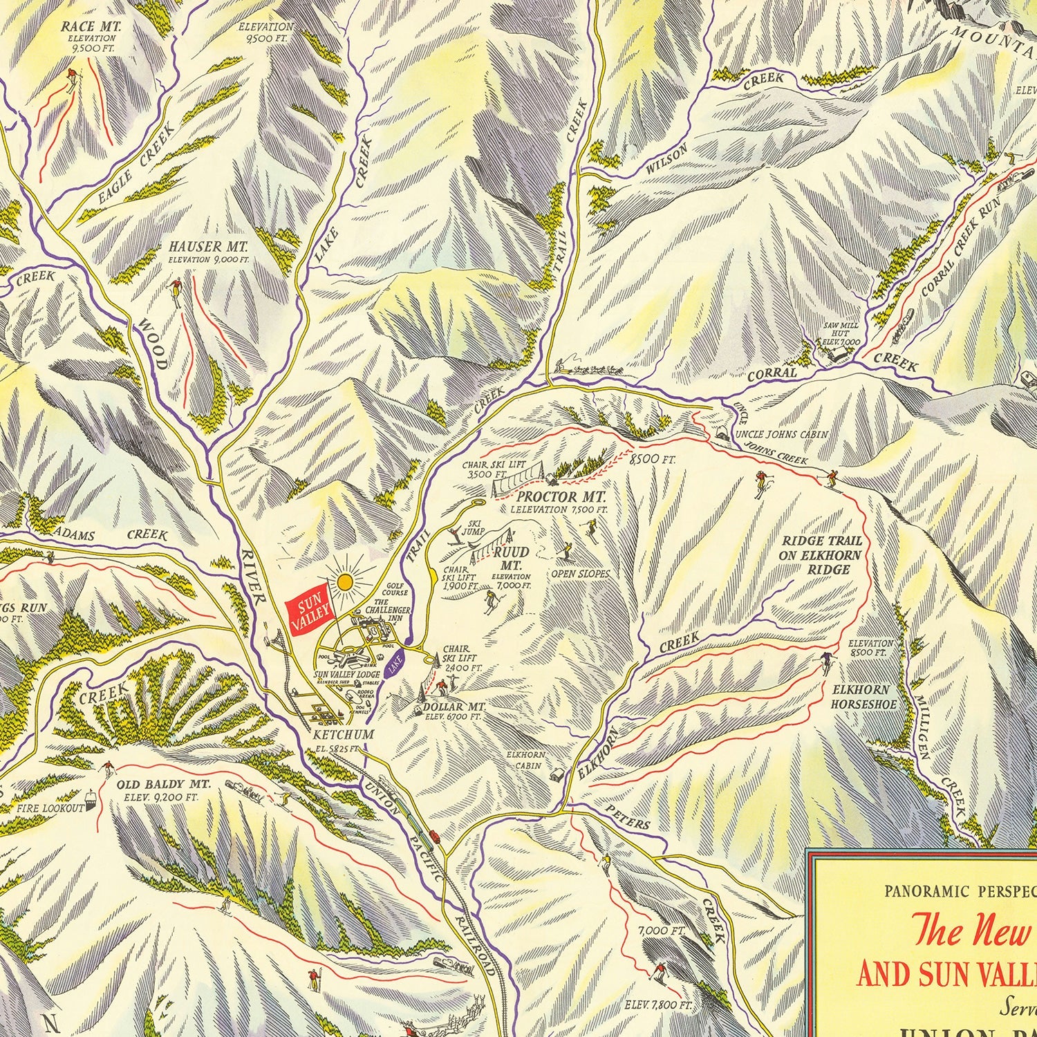 Vintage Map of Sun Valley Ski Trail, 1937