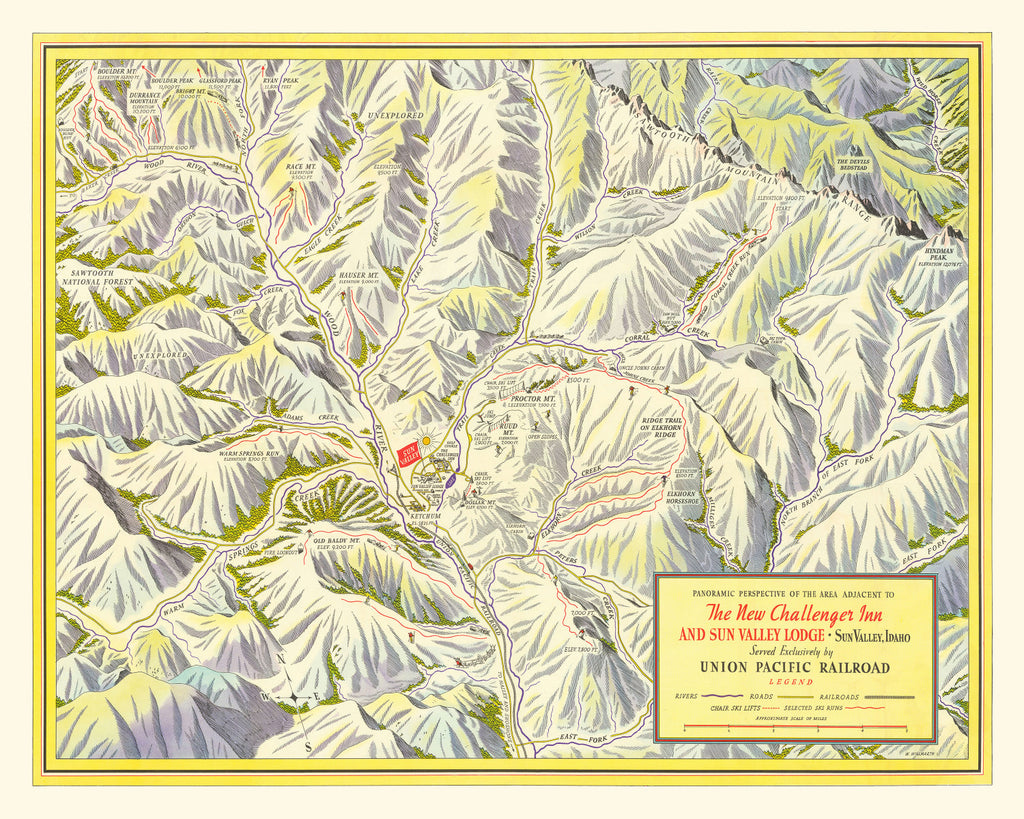 Vintage Map of Sun Valley Ski Trail, 1937