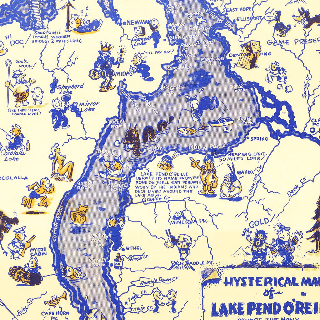 Vintage Map of Lake Pend O'Reille, 1944
