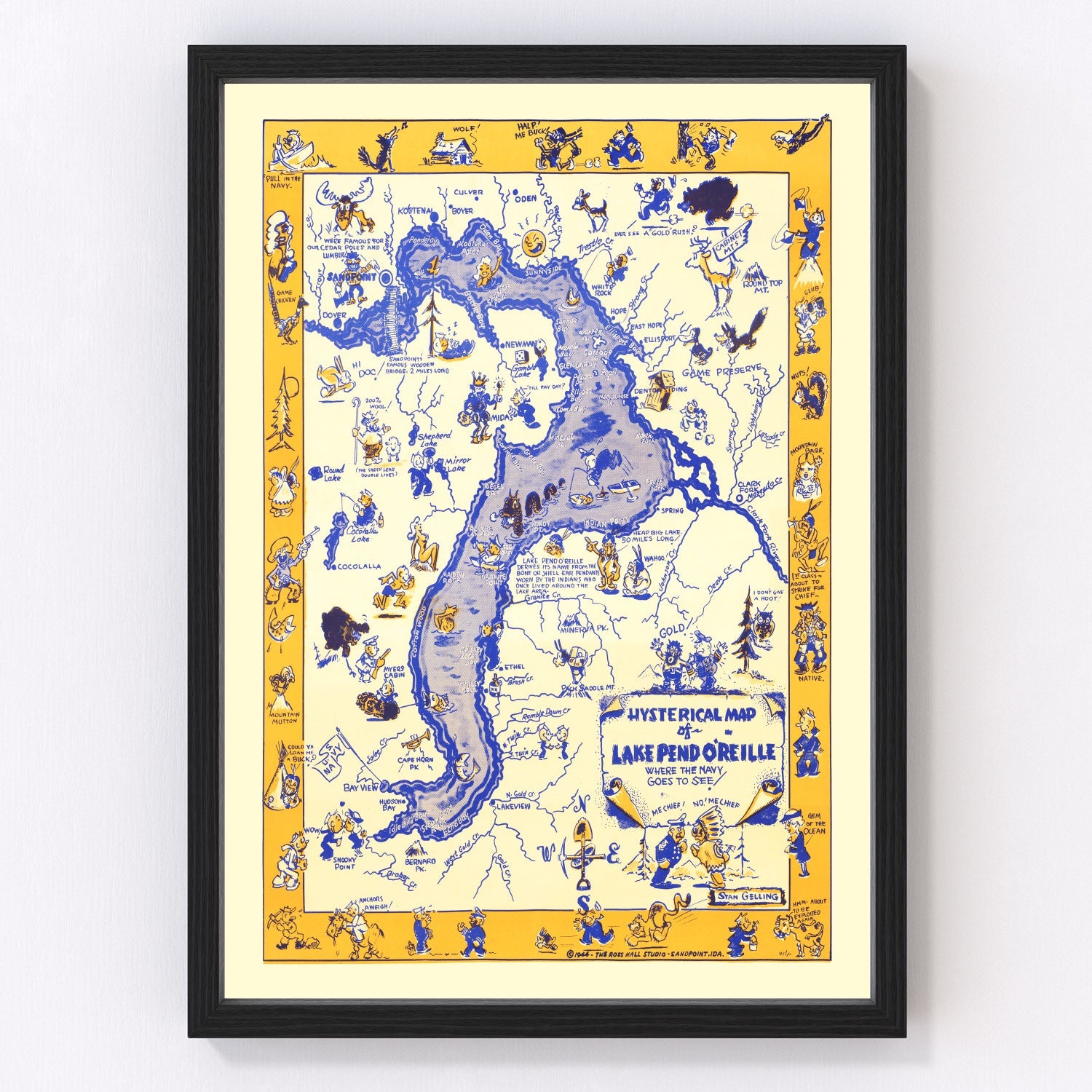 Vintage Map of Lake Pend O'Reille, 1944