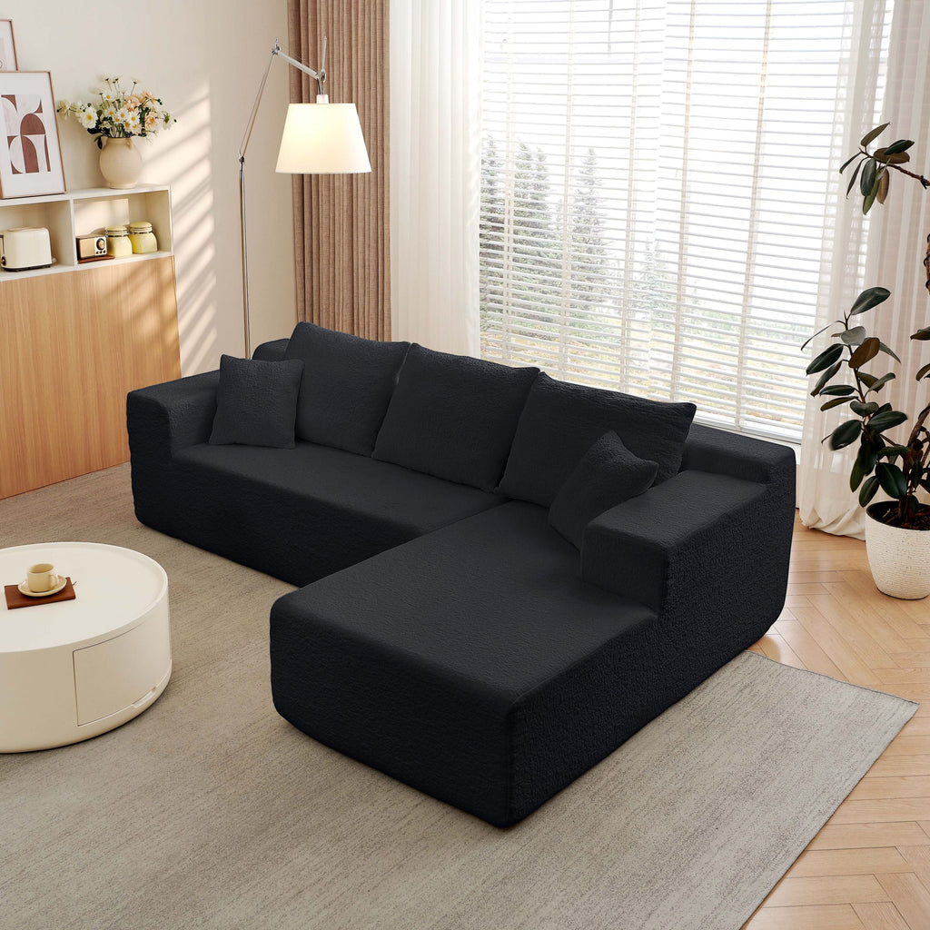 Modern Modular 104' Cloud Sectional Couch with L-Shape Chaise Upholstered in Black Chenille Fabric