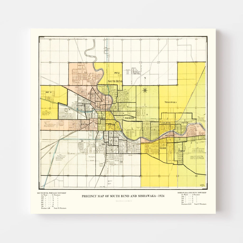 Vintage Map of South Bend, Indiana 1924