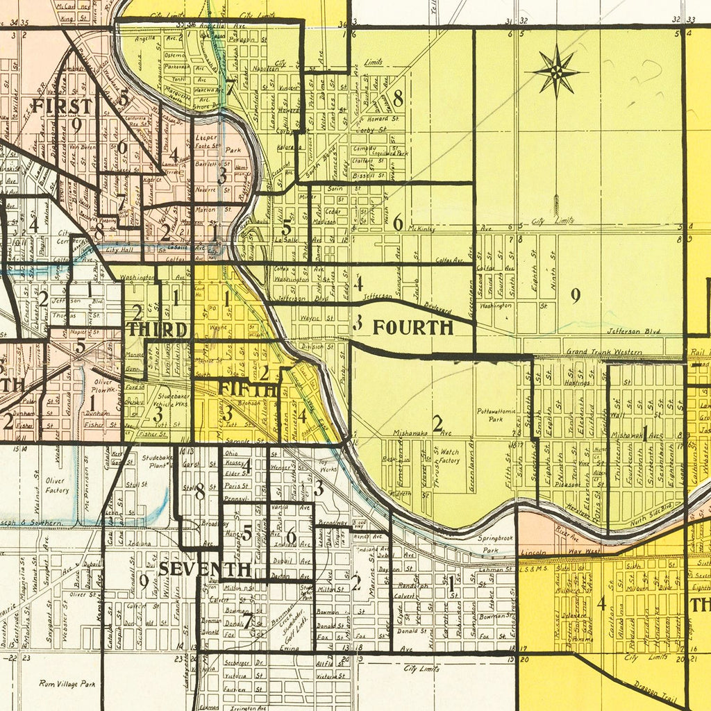 Vintage Map of South Bend, Indiana 1924