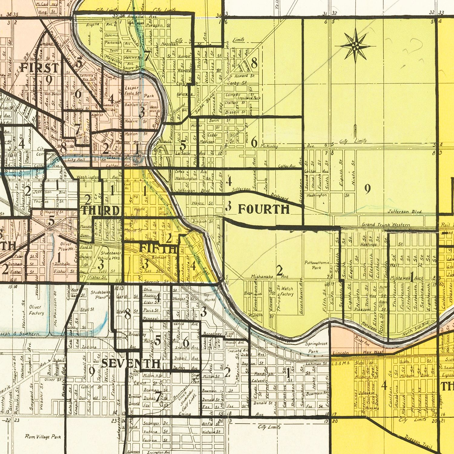 Vintage Map of South Bend, Indiana 1924
