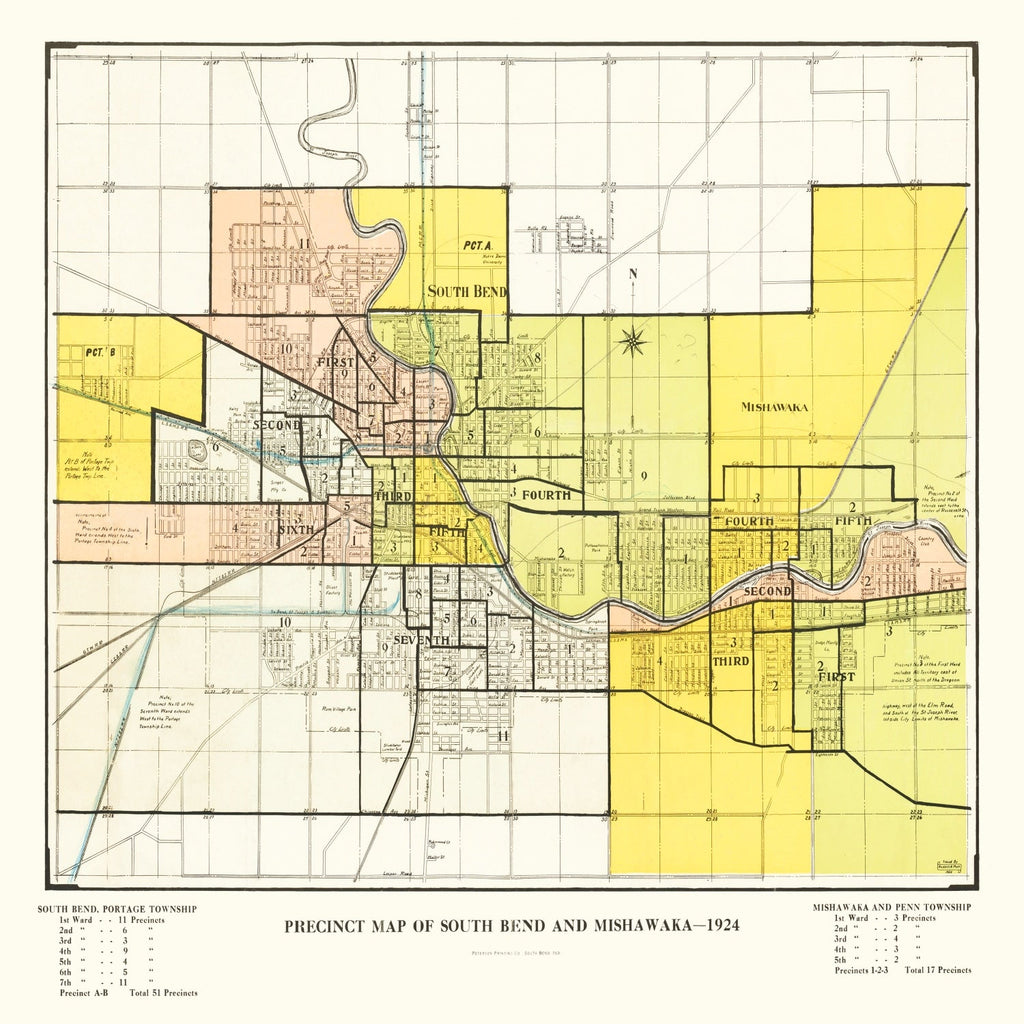 Vintage Map of South Bend, Indiana 1924