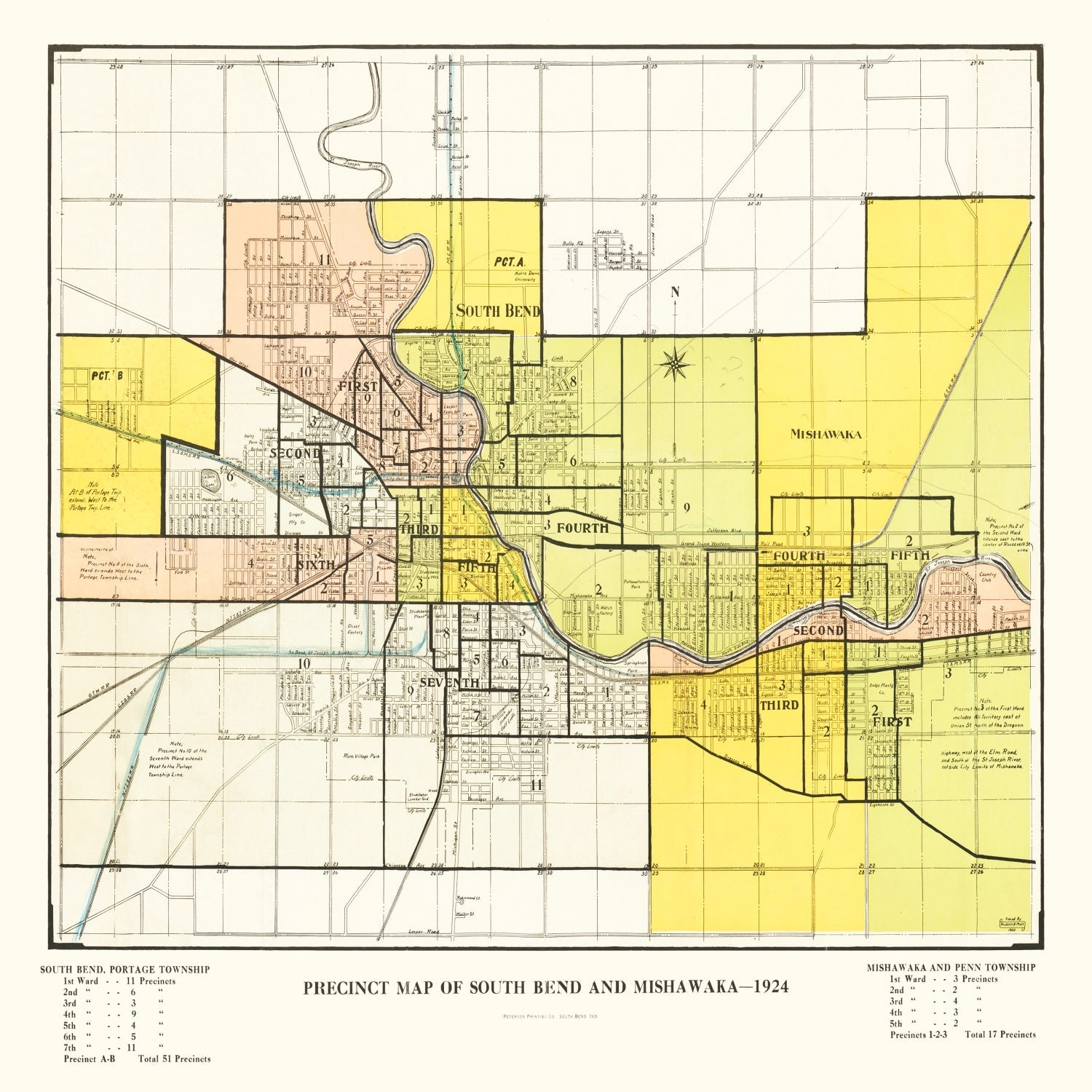 Vintage Map of South Bend, Indiana 1924