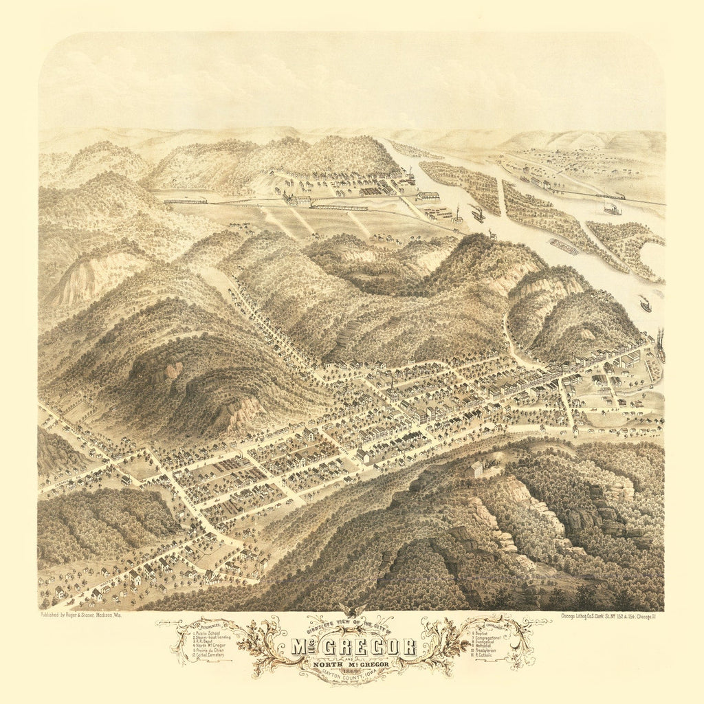 Vintage Map of McGregor, Iowa 1869