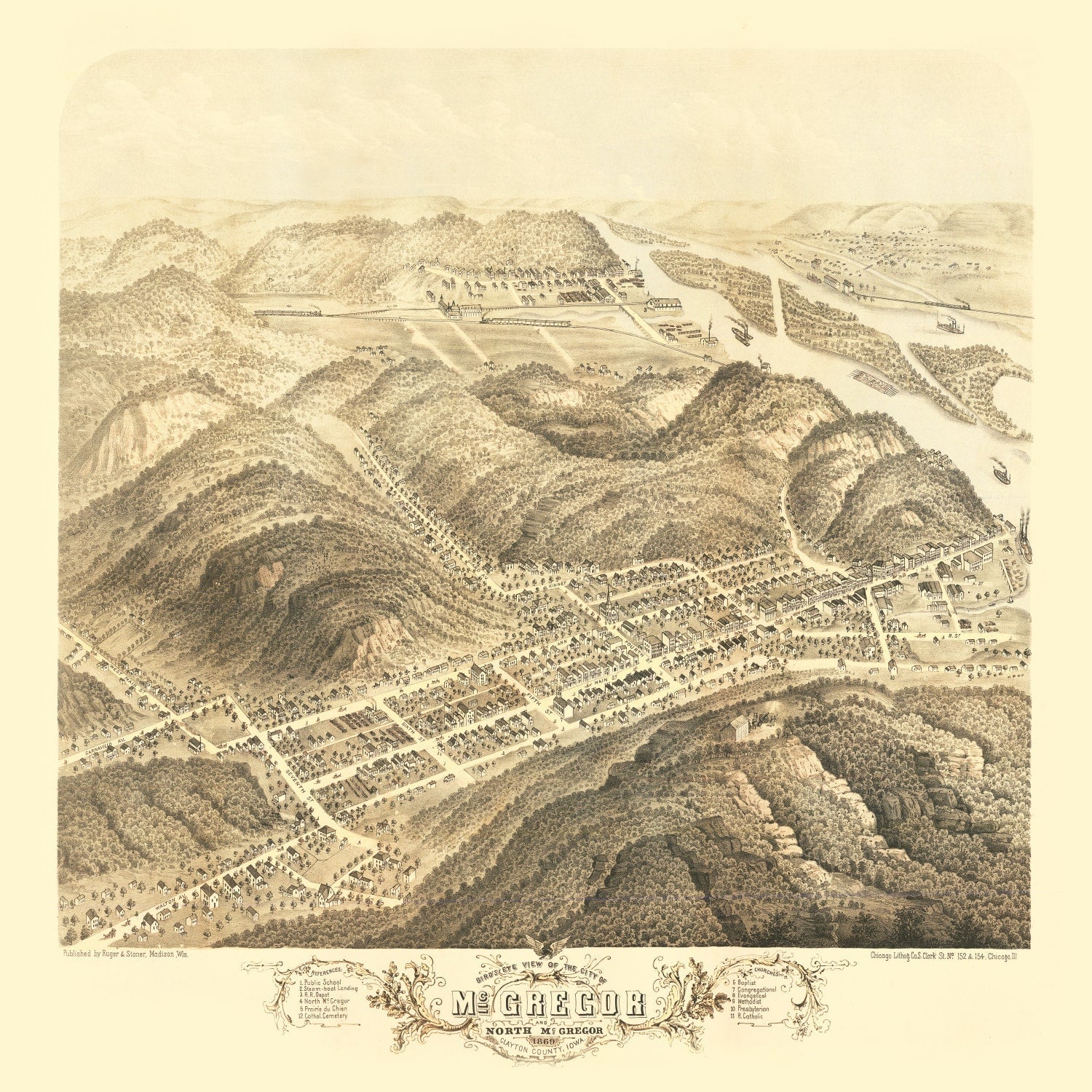 Vintage Map of McGregor, Iowa 1869