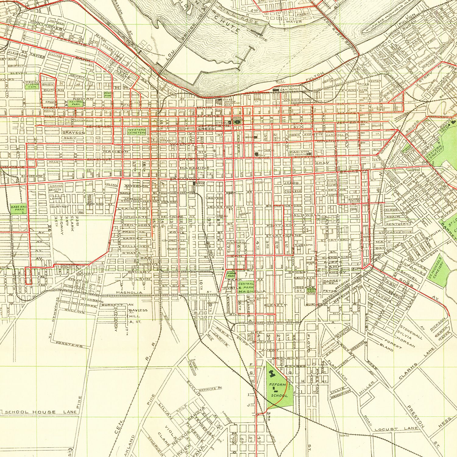 Vintage Map of Louisville, Kentucky 1906