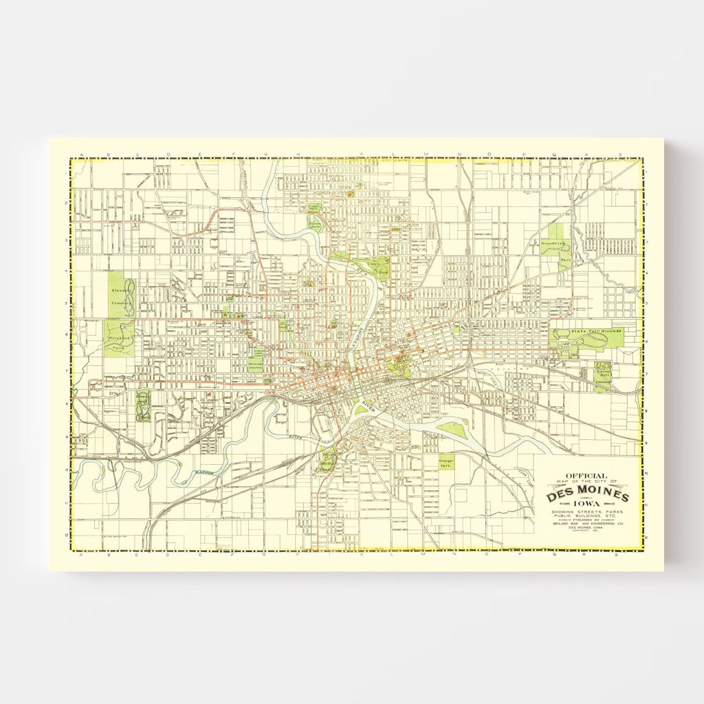 Vintage Map of Des Moines, Iowa 1920