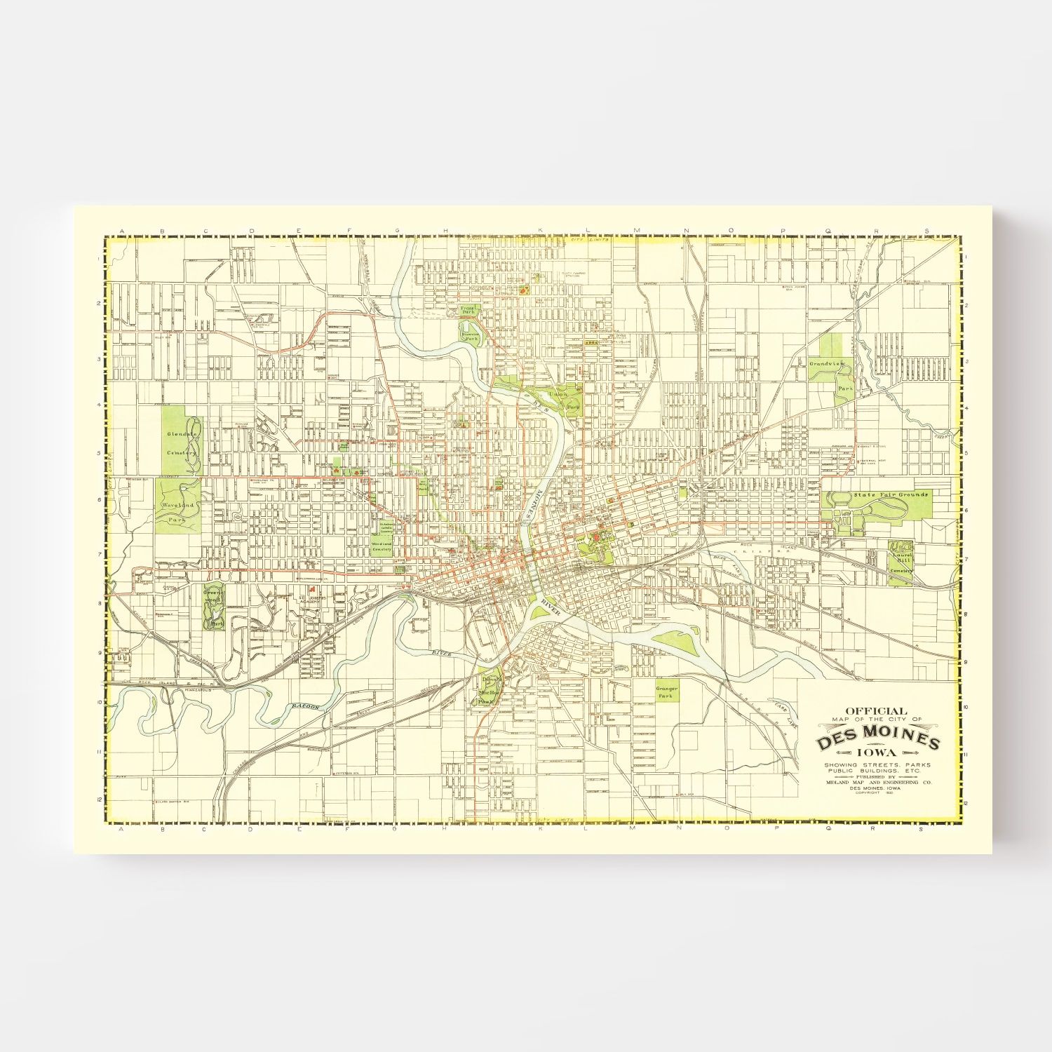 Vintage Map of Des Moines, Iowa 1920