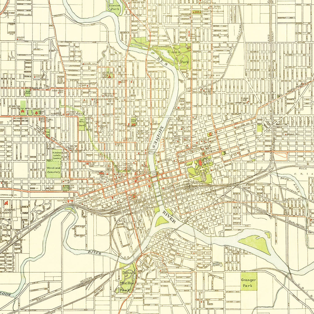 Vintage Map of Des Moines, Iowa 1920