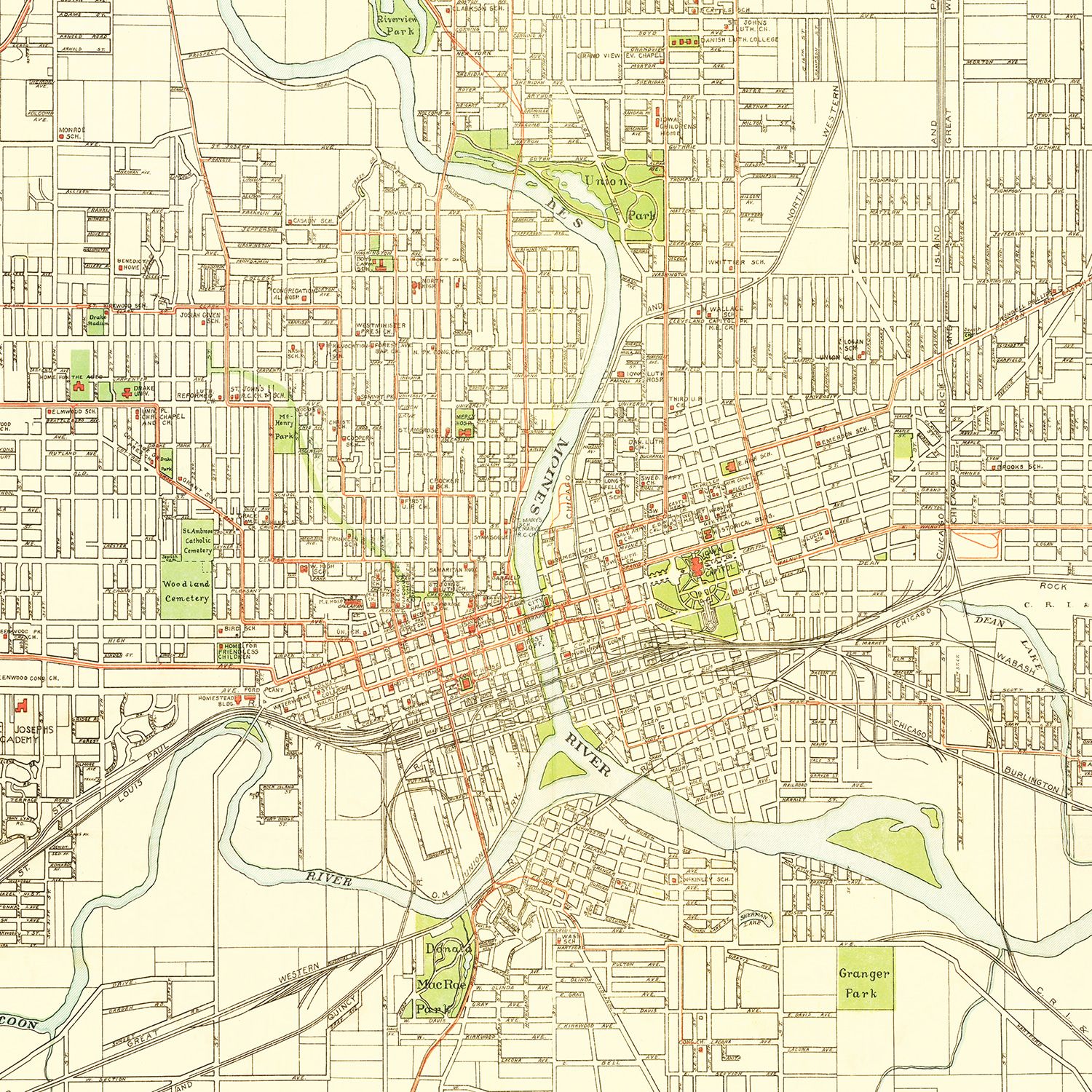 Vintage Map of Des Moines, Iowa 1920
