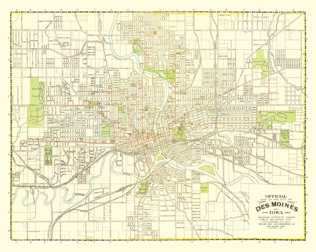 Vintage Map of Des Moines, Iowa 1920