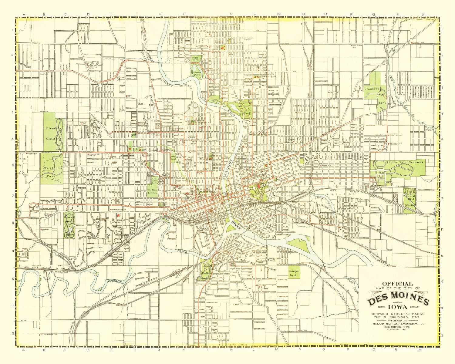 Vintage Map of Des Moines, Iowa 1920