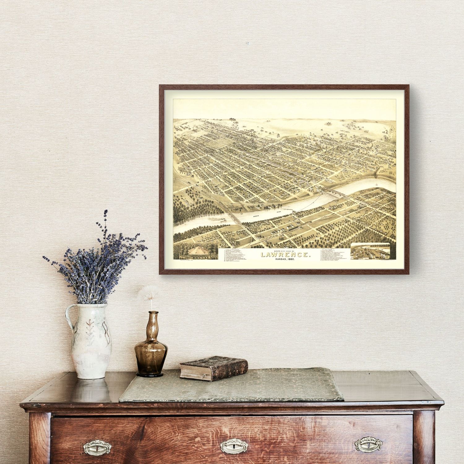 Vintage Map of Lawrence, Kansas 1880