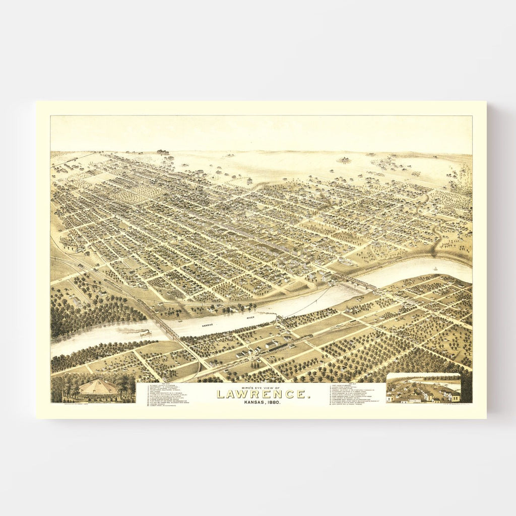 Vintage Map of Lawrence, Kansas 1880