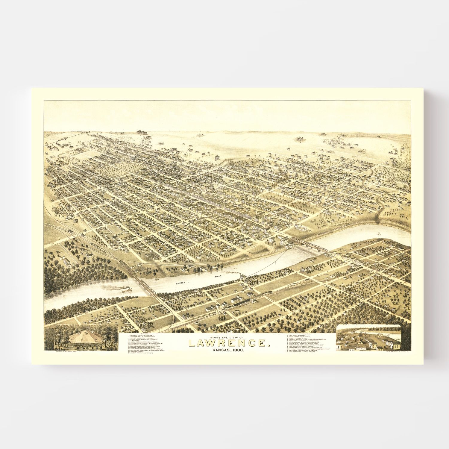 Vintage Map of Lawrence, Kansas 1880
