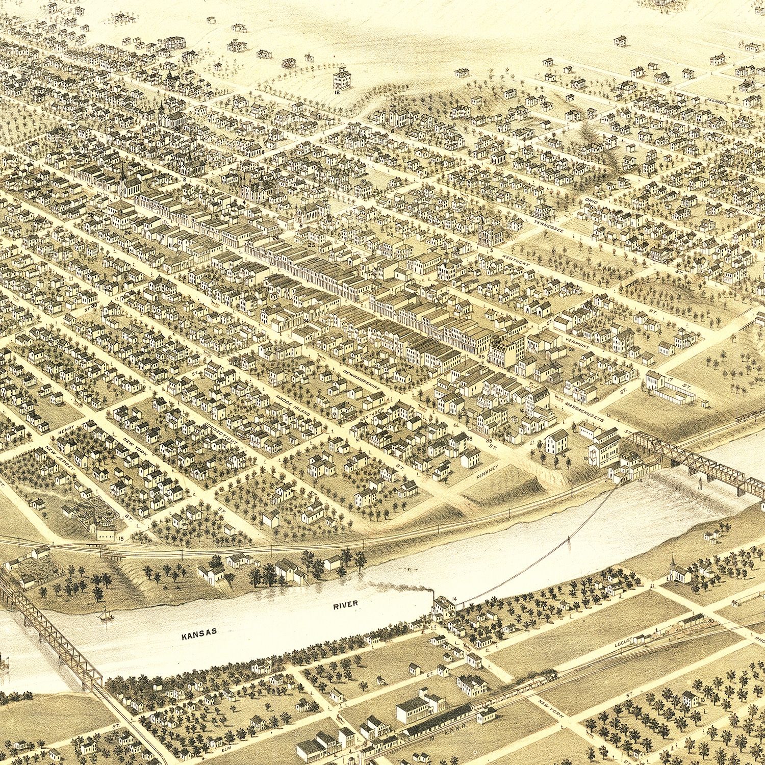 Vintage Map of Lawrence, Kansas 1880