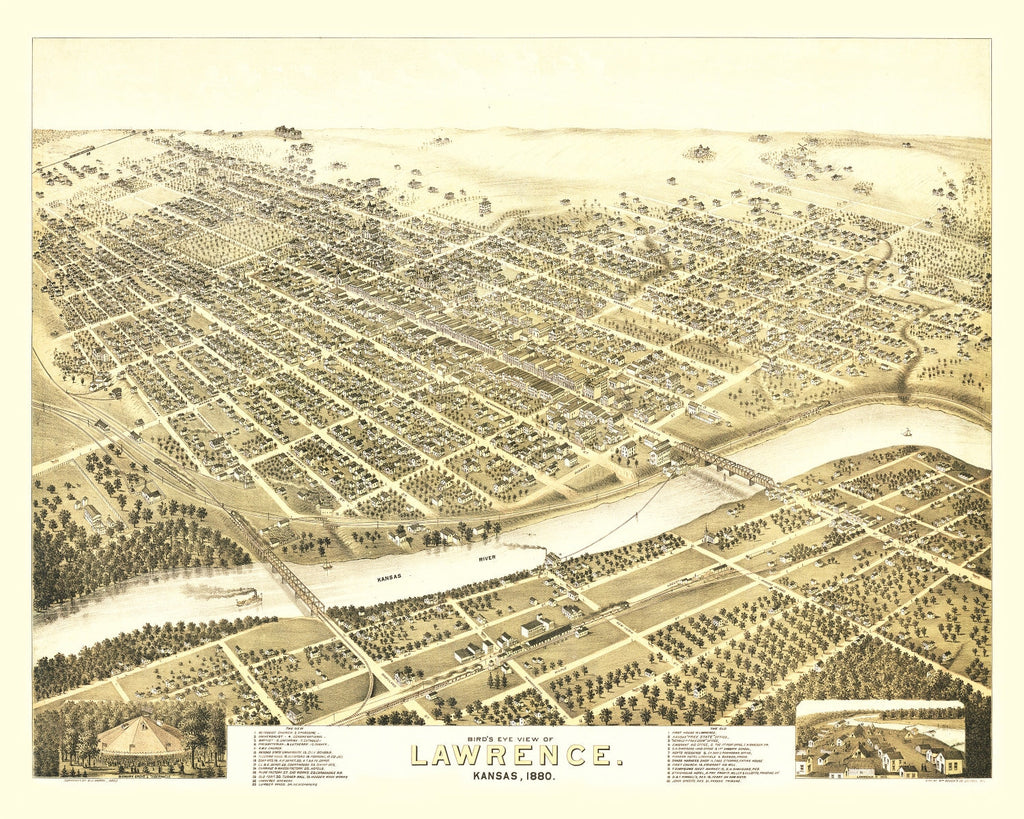 Vintage Map of Lawrence, Kansas 1880