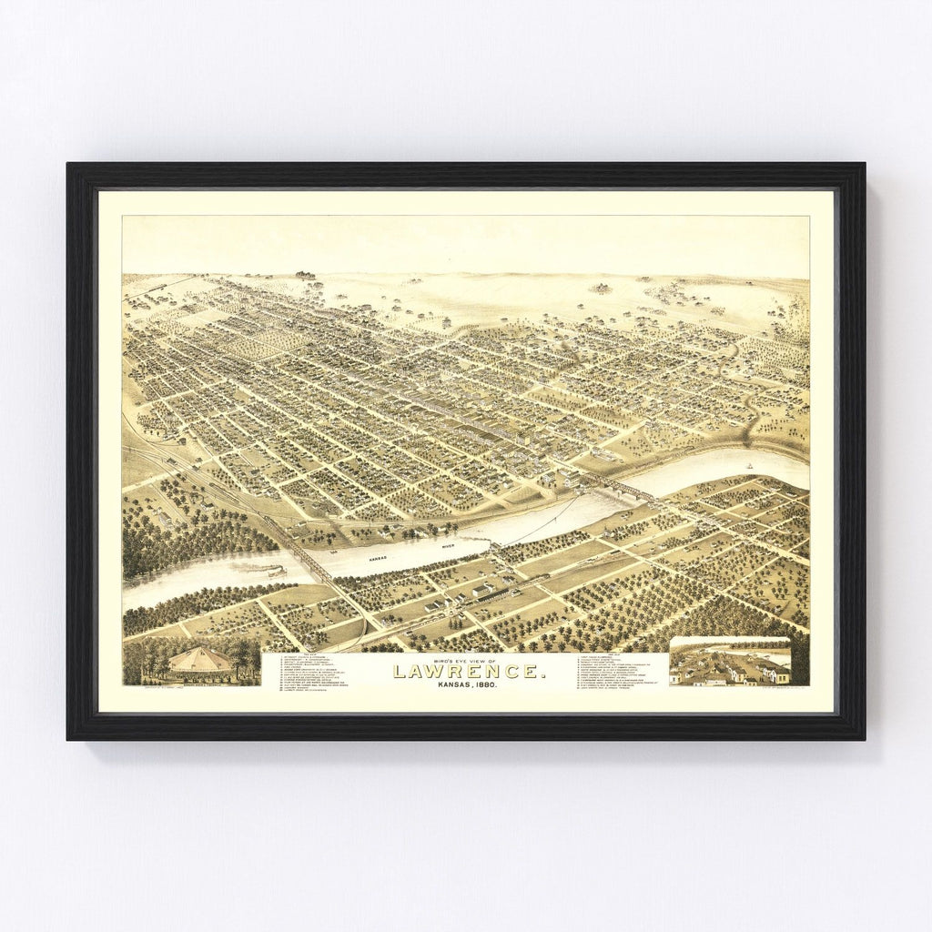 Vintage Map of Lawrence, Kansas 1880