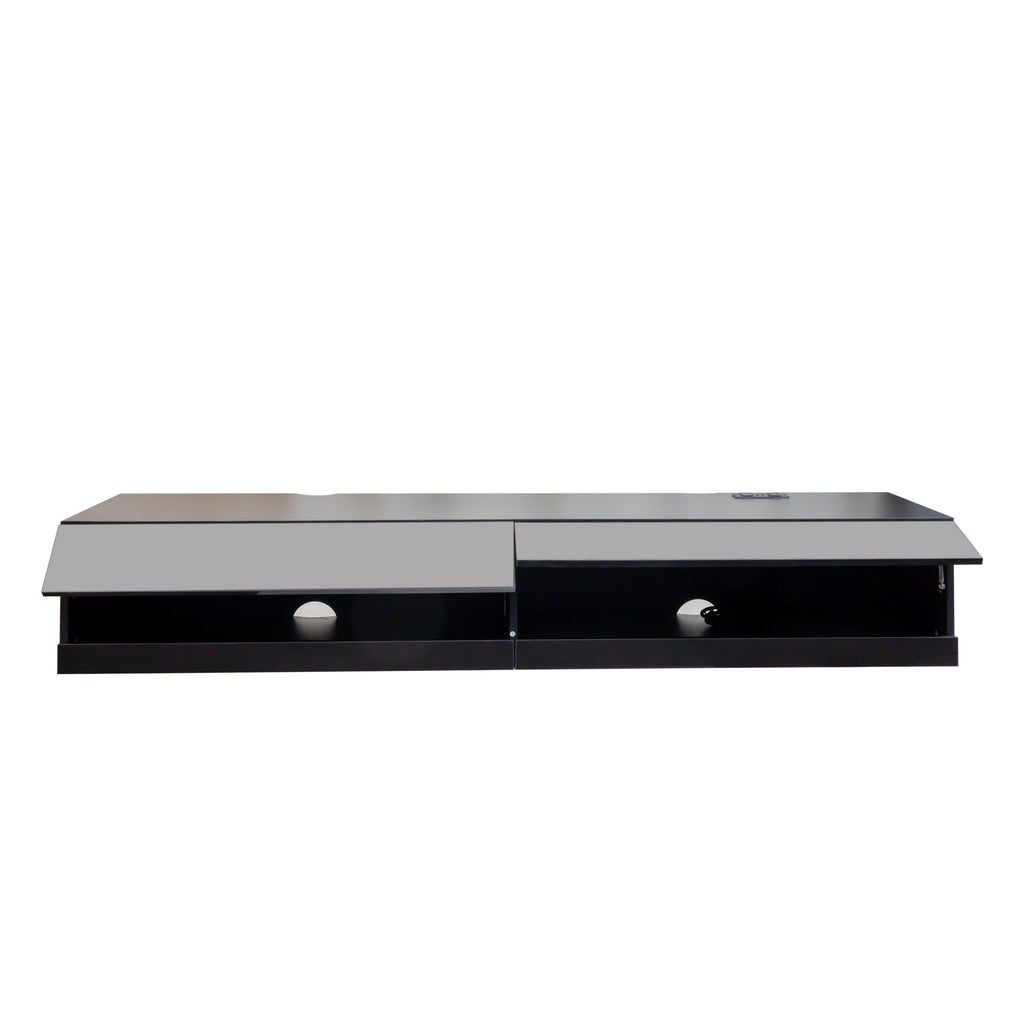 180 Wall Mounted Floating 80' TV Stand with 20 Color LEDs  and  Charging Station
