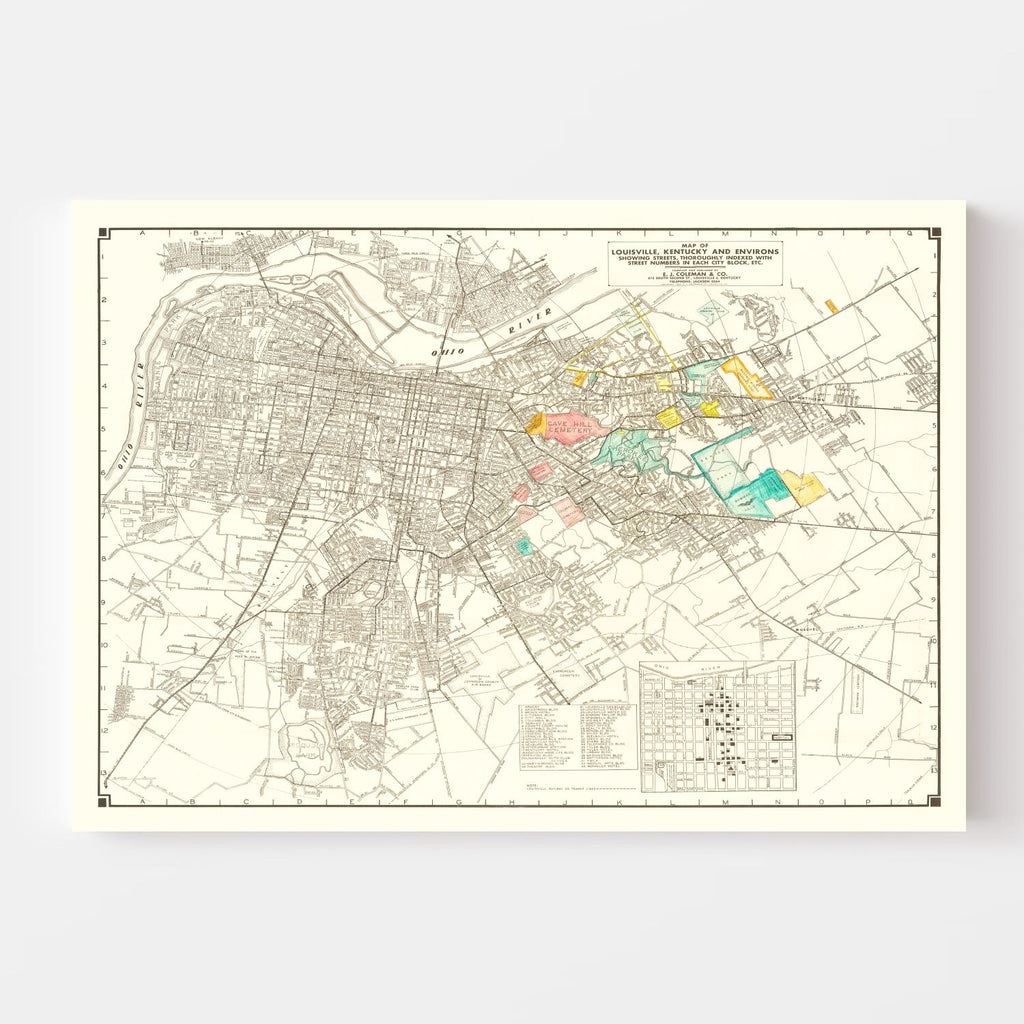 Vintage Map of Louisville, Kentucky 1943