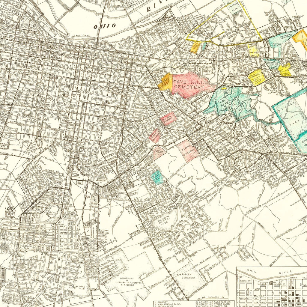 Vintage Map of Louisville, Kentucky 1943