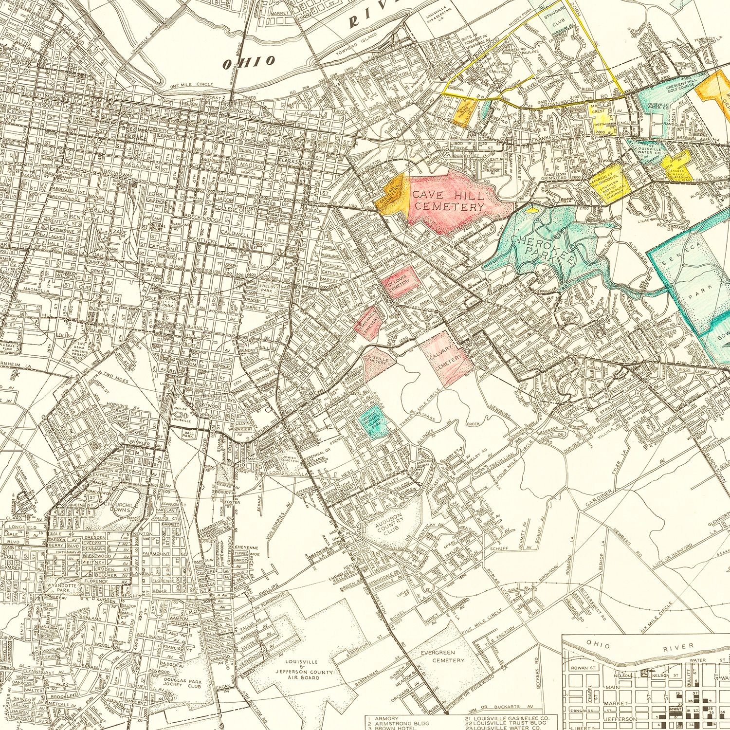 Vintage Map of Louisville, Kentucky 1943