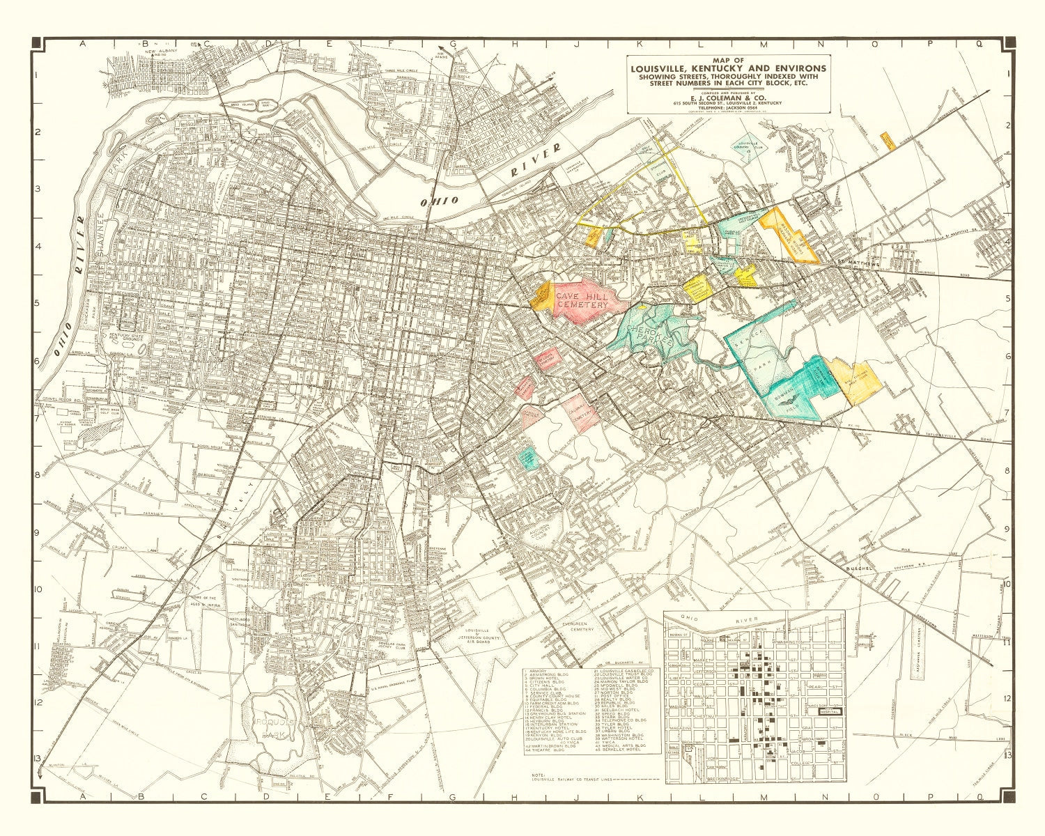 Vintage Map of Louisville, Kentucky 1943