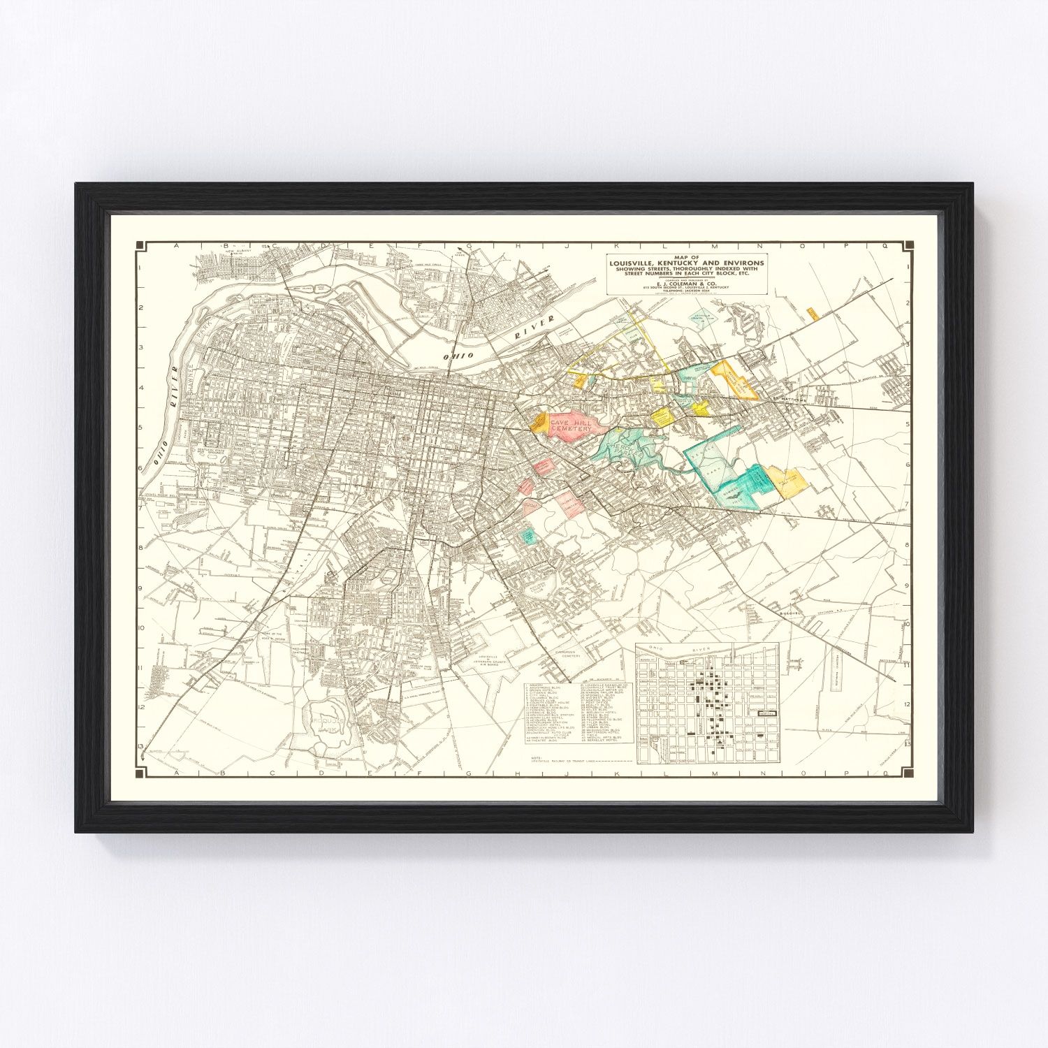 Vintage Map of Louisville, Kentucky 1943