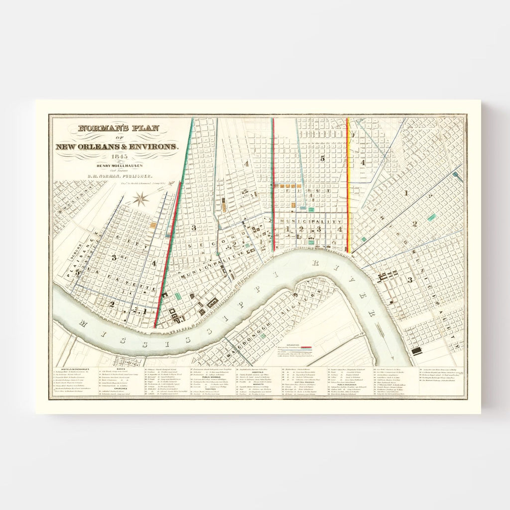Vintage Map of New Orleans, Louisiana 1845