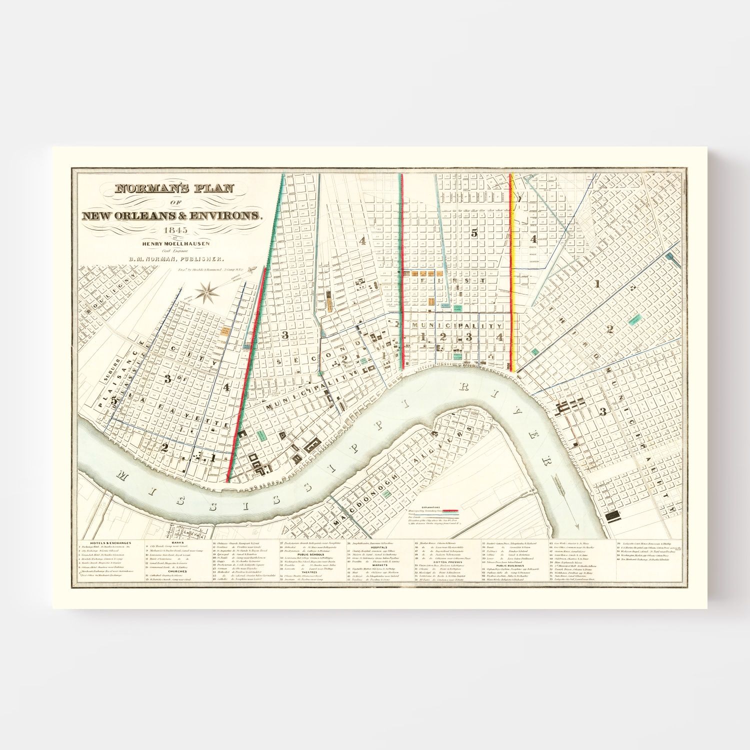 Vintage Map of New Orleans, Louisiana 1845