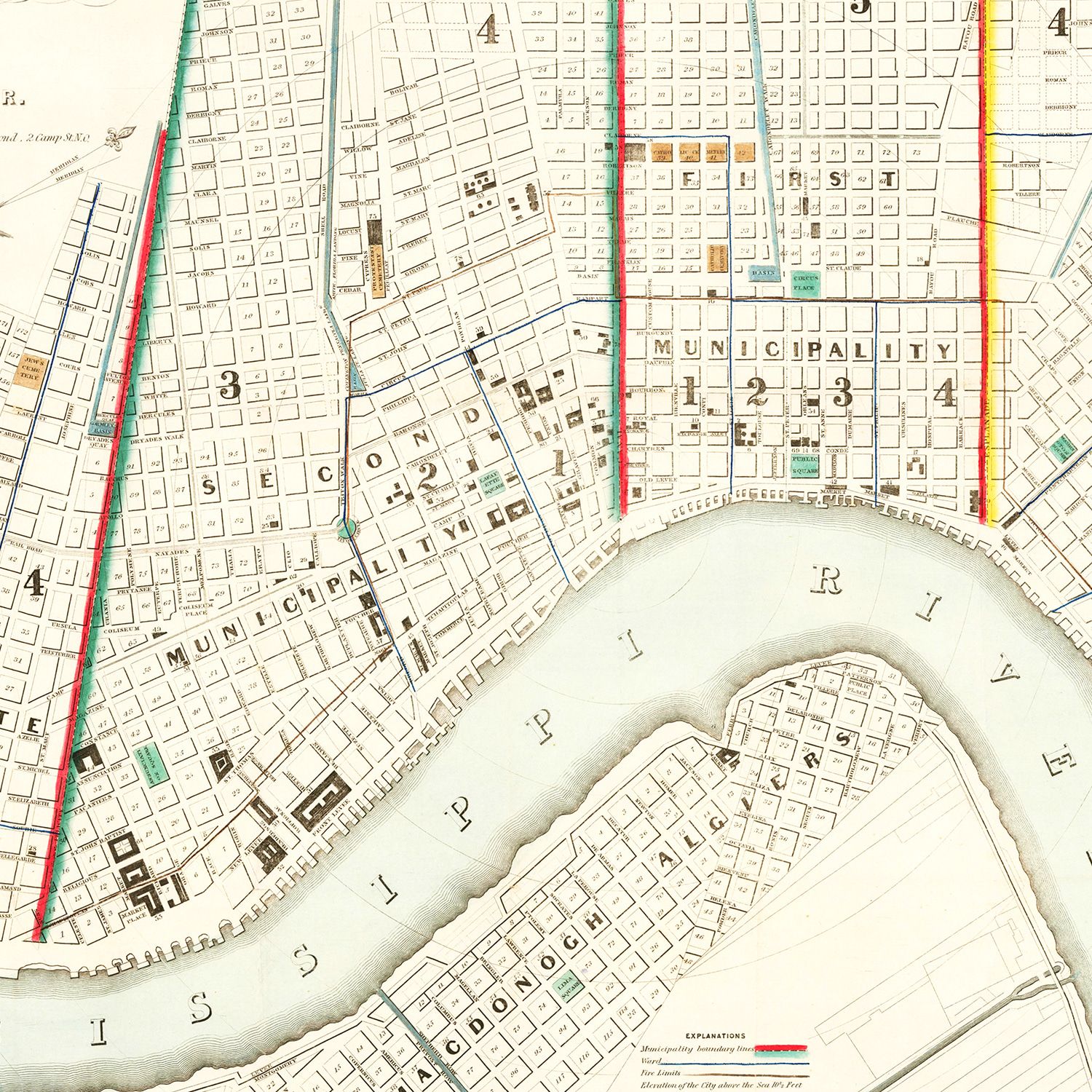 Vintage Map of New Orleans, Louisiana 1845