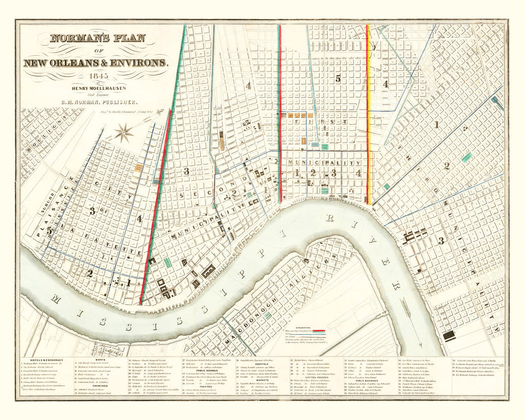 Vintage Map of New Orleans, Louisiana 1845