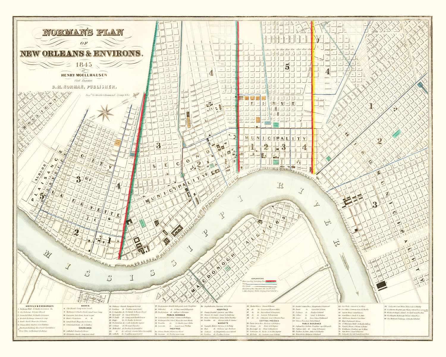 Vintage Map of New Orleans, Louisiana 1845