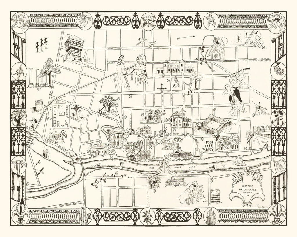 Vintage Map of Natchitoches, Louisiana 1941