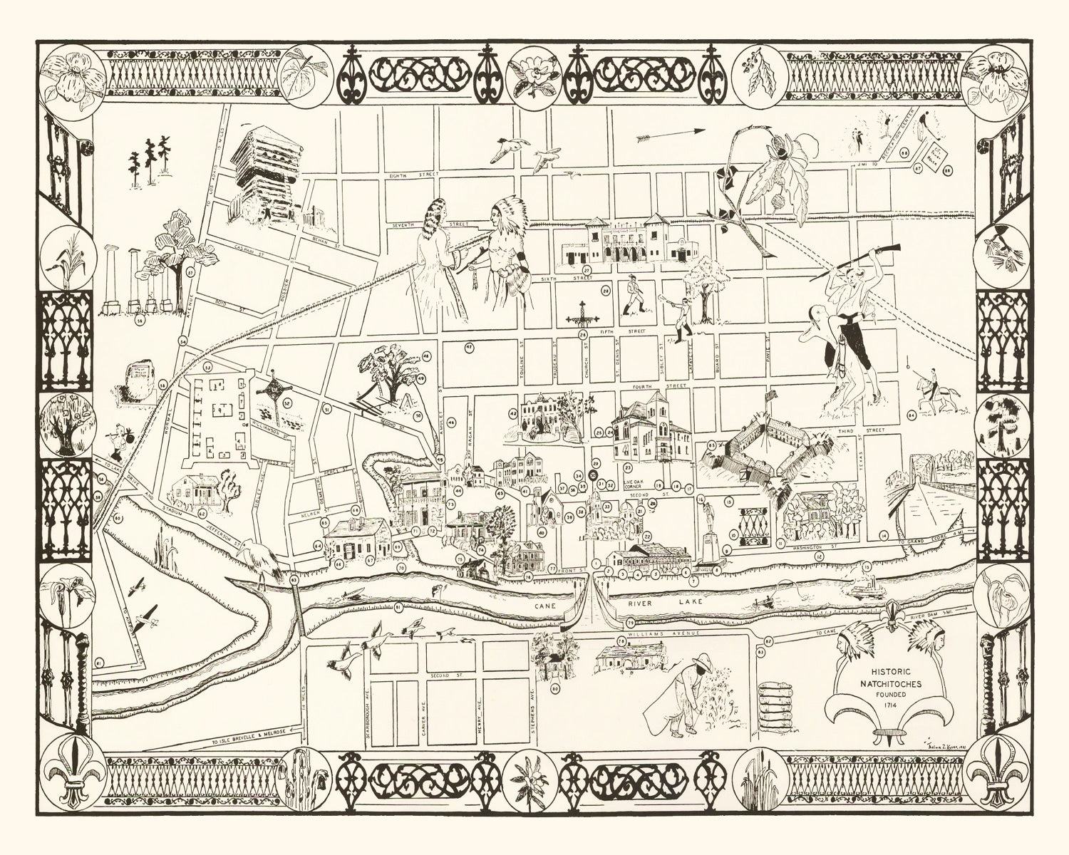 Vintage Map of Natchitoches, Louisiana 1941