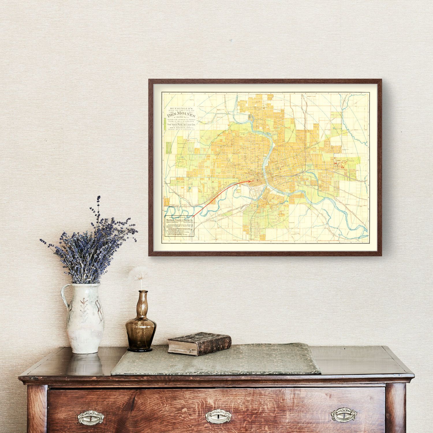 Vintage Map of Des Moines, Iowa 1910