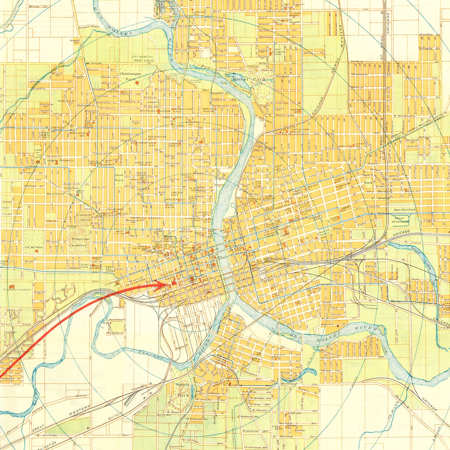 Vintage Map of Des Moines, Iowa 1910