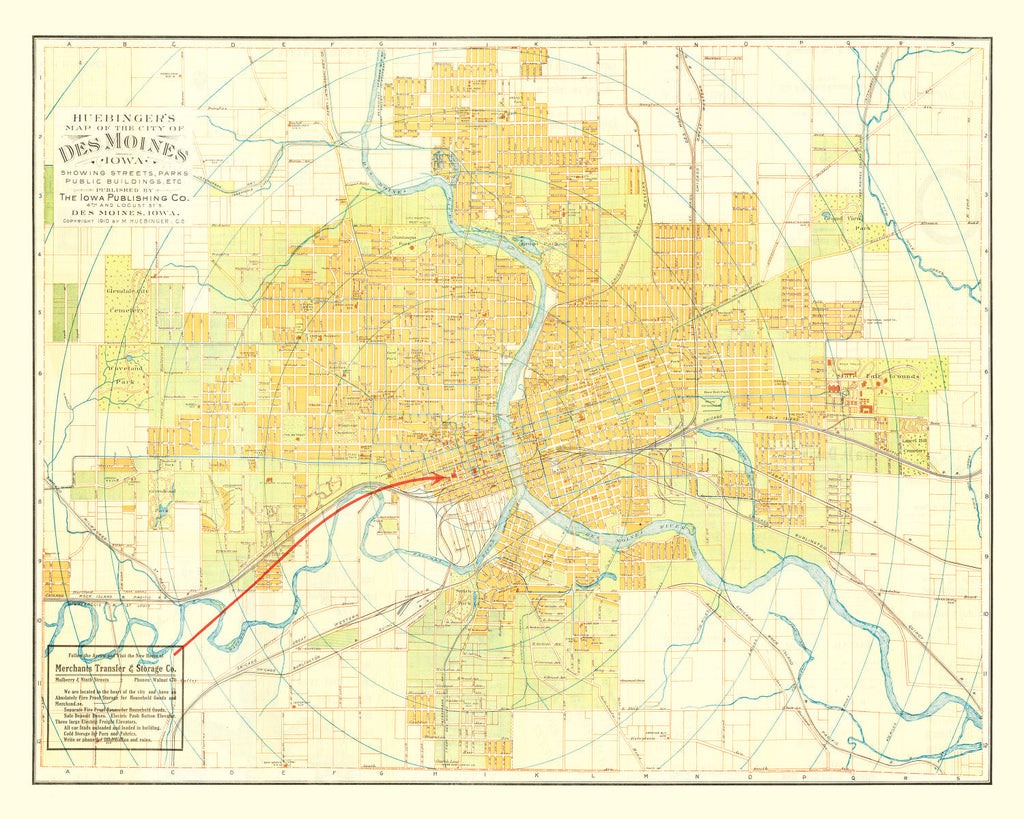 Vintage Map of Des Moines, Iowa 1910