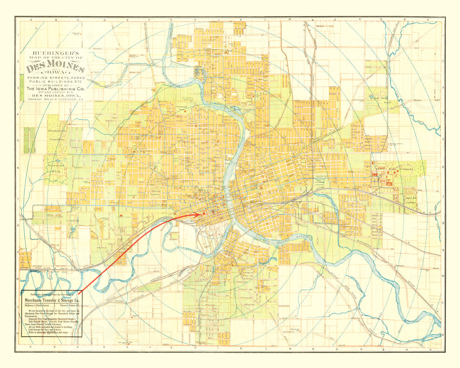 Vintage Map of Des Moines, Iowa 1910